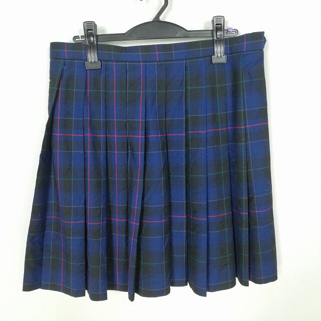 スクールスカート 大きいサイズ 冬物 w75-丈51 チェック 中学 高校 プリーツ 学生服 制服 女子 中古 HK2095
