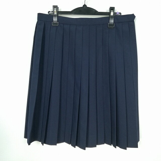 スクールスカート 大きいサイズ 夏物 w75-丈56 紺 中学 高校 プリーツ 学生服 制服 女子 中古 HK6962
