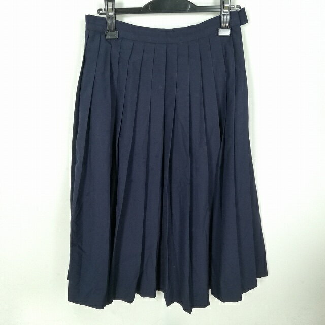 スクールスカート 夏物 w66-丈71 紺 中学 高校 プリーツ 学生服 制服 女子 中古 HK8160