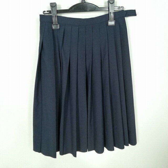 スクールスカート 夏物 w63-丈60 紺 中学 高校 プリーツ 学生服 制服 女子 中古 HK8163