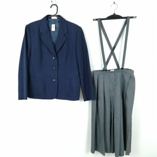ブレザー スカート 上下2点セット 大きいサイズ 冬物 女子 学生服 中学 高校 紺 制服 中古 ランクC EY1027 ブレザー スカート 上下2点セット 大きいサイズ 冬物 女子 学生服 中学 高校 紺 制服 中古 ランクC EY1027