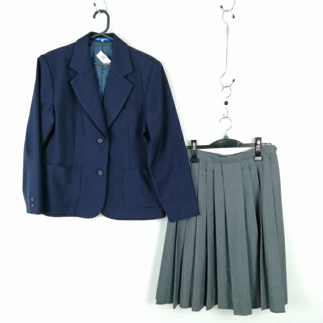 ブレザー スカート 上下2点セット 大きいサイズ 冬物 女子 学生服 中学 高校 紺 制服 中古 ランクC EY1028