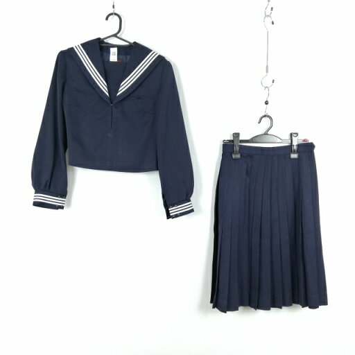 セーラー服 スカート 上下2点セット 160A カンコー 冬物 白3本線 女子 学生服 中学 高校 紺 制服 中古 ランクC EY5867 セーラー服 スカート 上下2点セット 160A カンコー 冬物 白3本線 女子 学生服 中学 高校 紺 制服 中古 ランクC EY5867