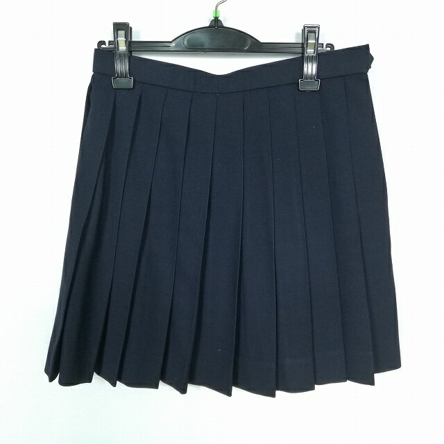 スクールスカート 冬物 w66-丈45 紺 中学 高校 ミニ丈 プリーツ 学生服 制服 女子 中古 HK2003