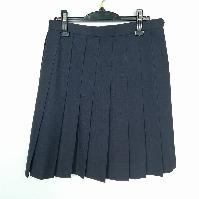 スクールスカート 冬物 w69-丈53 紺 中学 高校 プリーツ 学生服 制服 女子 中古 HK2006