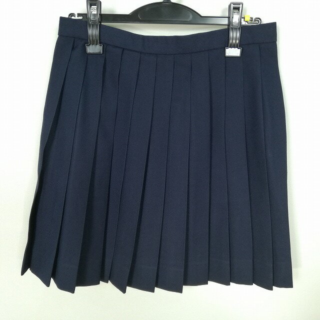スクールスカート 冬物 w69-丈47 紺 中学 高校 プリーツ 学生服 制服 女子 中古 HK3343