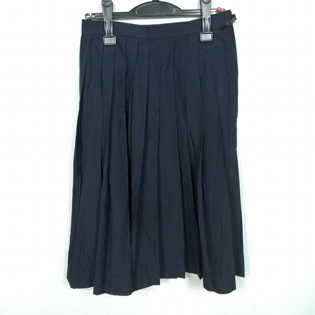 スクールスカート 夏物 w63-丈65 紺 中学 高校 プリーツ 学生服 制服 女子 中古 HK4786