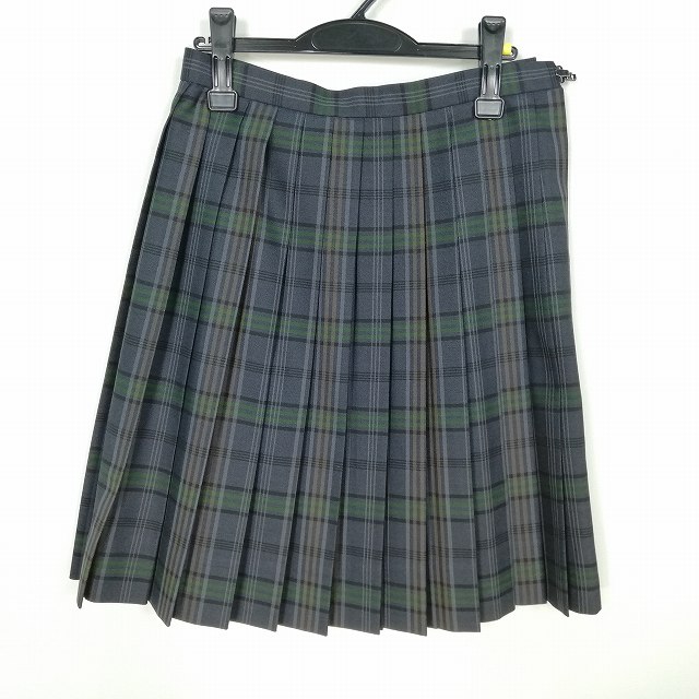 スクールスカート 冬物 w69-丈57 チェック 中学 高校 プリーツ 学生服 制服 女子 中古 HK6446