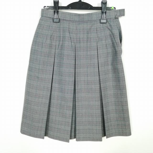 スクールスカート 冬物 w66-丈59 チェック 中学 高校 プリーツ 学生服 制服 女子 中古 HK6447