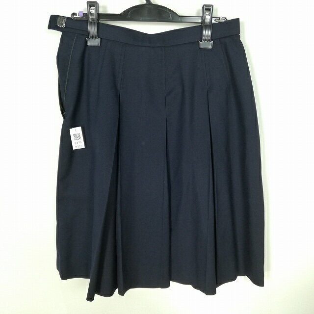 スクールスカート 大きいサイズ 冬物 w75-丈60 紺 中学 高校 プリーツ 学生服 制服 女子 中古 HK8185