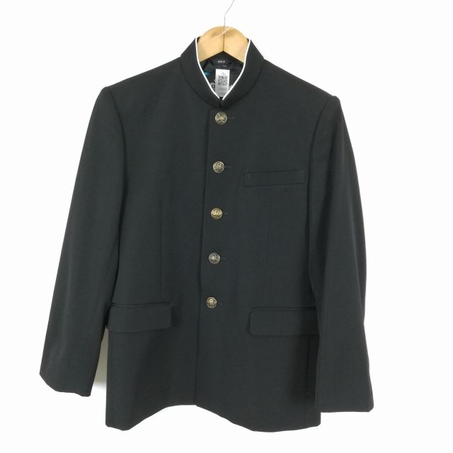 学生服 学ラン 160A 男子 カンコー Dry Wash 上着 ウール混 標準型学生服 ラウンドカラー カシドス 黒 中古 ランクC a3 JJ5509