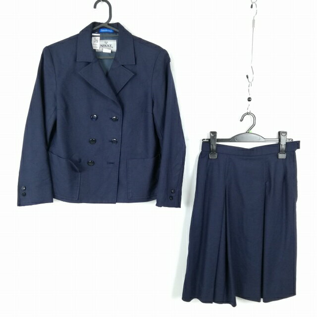 ブレザー スカート 上下2点セット 大きいサイズ 冬物 女子 学生服 中学 高校 紺 制服 中古 ランクC NA3953