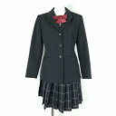 ブレザー ミニスカート リボン 上下4点セット 冬物 女子 学生服 中学 高校 紺 制服 中古 ランクC NA8114