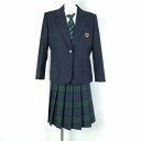 ブレザー チェックスカート ネクタイ 上下4点セット 冬物 女子 学生服 宮崎鵬翔高校 紺 制服 中古 ランクC NA8116