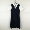 ジャンパースカート 紐タイ 89 バスト88 ウエスト76 冬物 女子 学生服 中学 高校 紺 制服 中古 ランクB EY9648