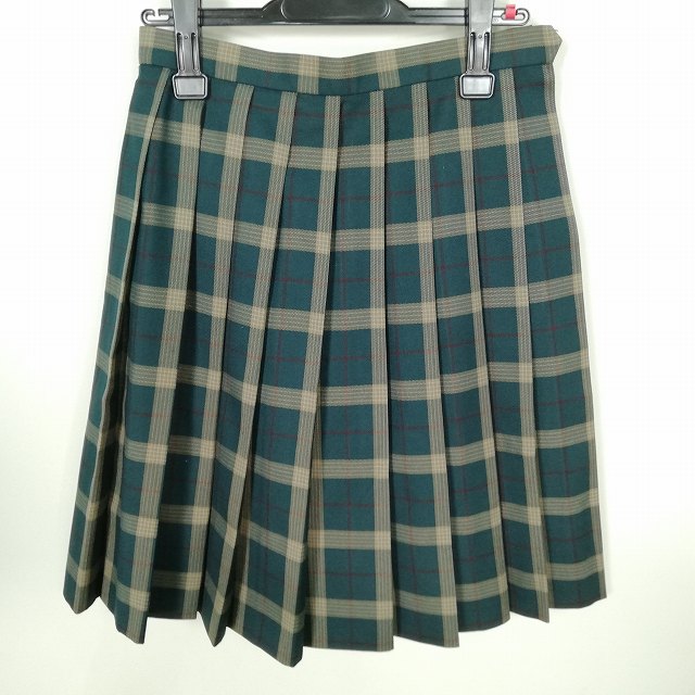 スクールスカート 冬物 w63-丈55 チェック 中学 高校 プリーツ 学生服 制服 女子 中古 HK4321