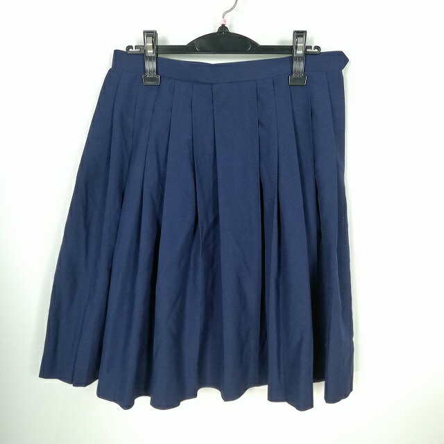 スクールスカート 大きいサイズ 冬物 w72-丈59 紺 中学 高校 プリーツ 学生服 制服 女子 中古 HK5610