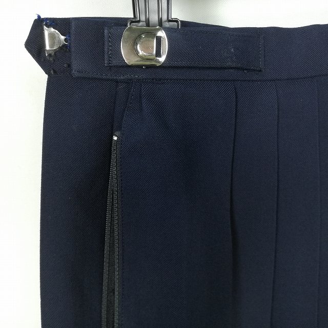 スクールスカート 冬物 w66-丈71 紺 中学 高校 プリーツ 学生服 制服 女子 中古 HK5704