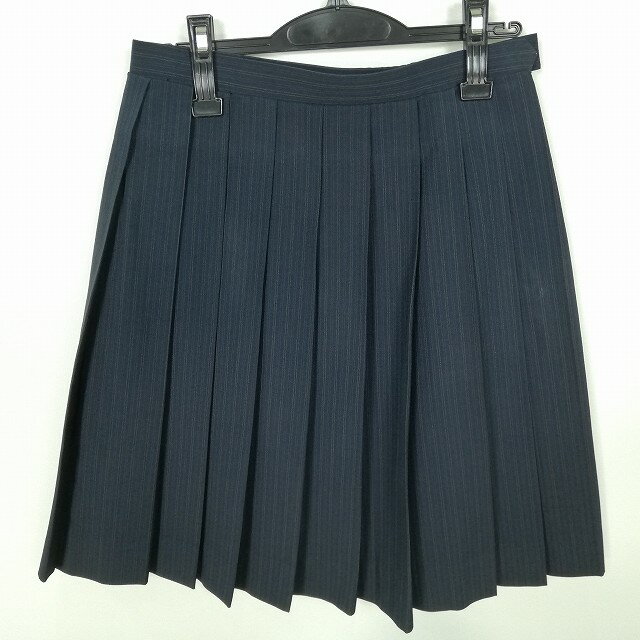 スクールスカート 夏物 w66-丈53 ストライプ 中学 高校 プリーツ 学生服 制服 女子 中古 HK6664