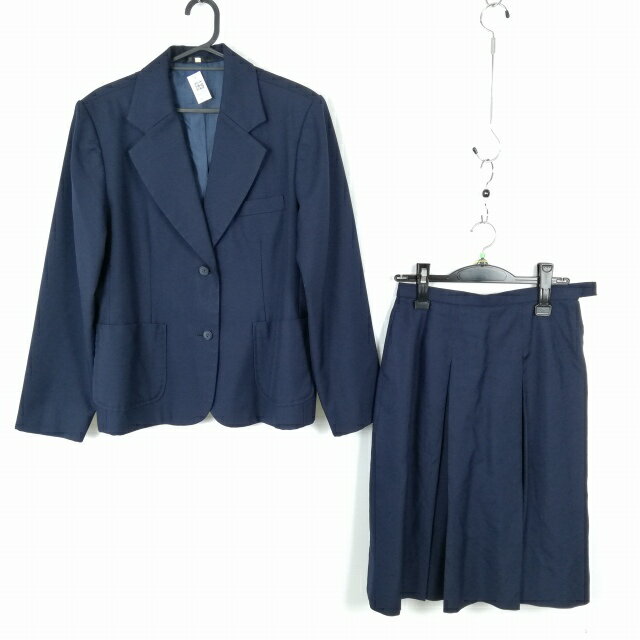 ブレザー スカート 上下2点セット 大きいサイズ 冬物 女子 学生服 中学 高校 紺 制服 中古 ランクC NA3978