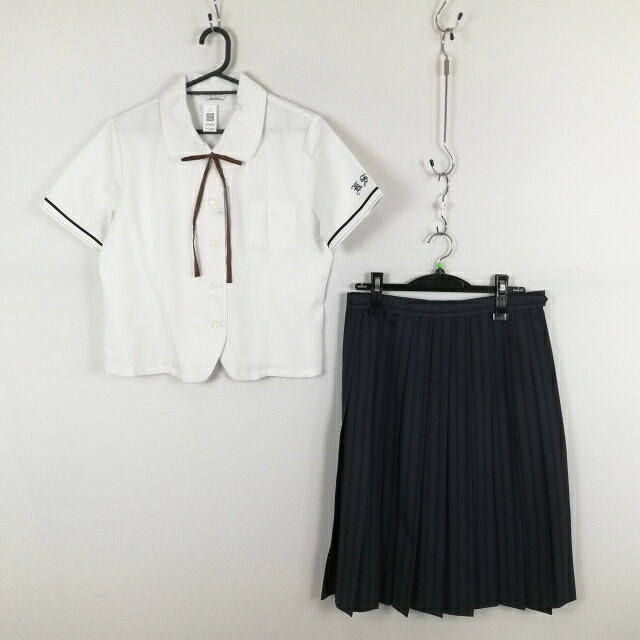 ブラウス スカート 紐タイ 上下3点セット LL 大きいサイズ 夏物 女子 学生服 佐賀唐津商業高校 白 制服..