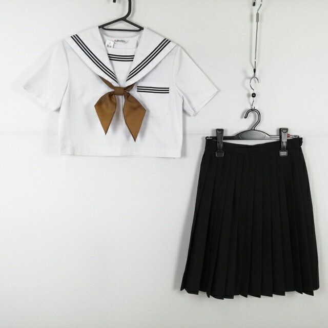 セーラー服 スカート スカーフ 上下3点セット 富士ヨット 夏物 黒3本線 女子 学生服 中学 高校 白 制服..