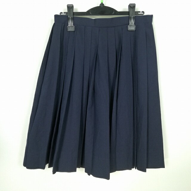 スクールスカート 冬物 w66-丈59 紺 中学 高校 プリーツ 学生服 制服 女子 中古 HK4794