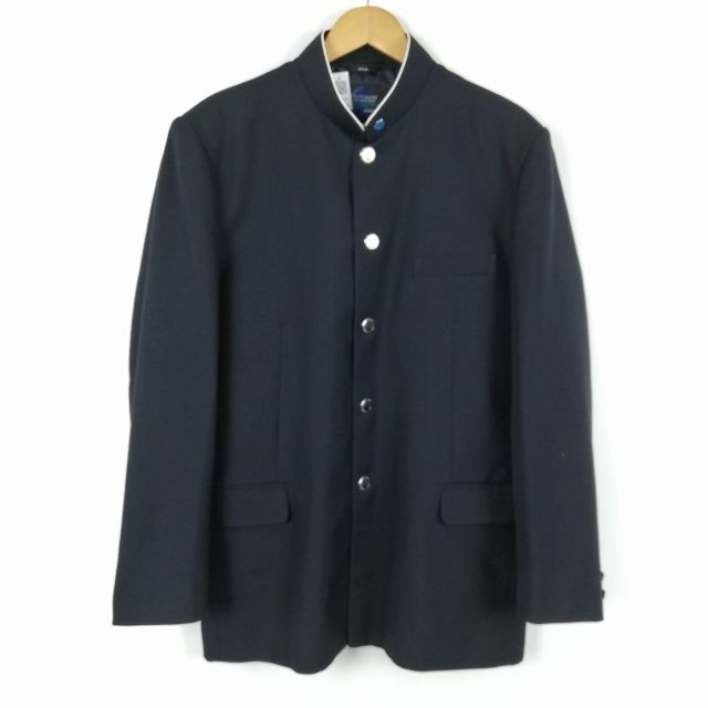 学生服 学ラン 190A 男子 富士ヨット 上着 丸洗い可 ウール混 学校指定制服 ラウンドカラー サージ 紺 中古 ランクC a3 JJ5790