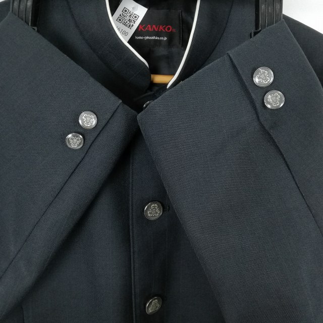 学生服 学ラン 180A 男子 カンコー 上着 ウール混 静岡沼津工業高校 学校指定制服 ラウンドカラー グレー 中古 ランクC a3 JJ6100