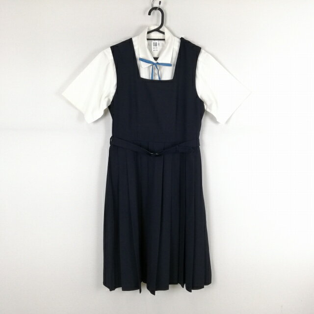 ジャンパースカート 紐タイ 160A バスト86 ウエスト74 カンコー 夏物 女子 学生服 中学 高校 紺 制服 中古 ランクC NA5170