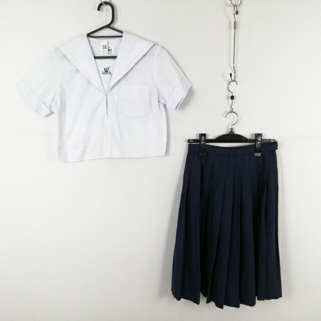 セーラー服 スカート 上下2点セット 夏物 白3本線 女子 学生服 兵庫飾磨東中学 白 制服 中古 ランクC NA5915