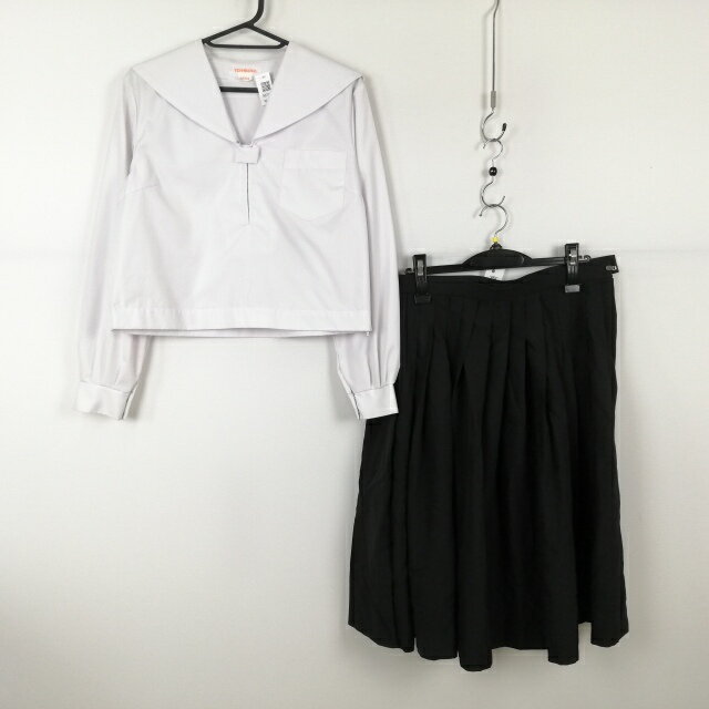 セーラー服 スカート 上下2点セット 165A トンボ 中間服 女子 学生服 中学 高校 白 制服 中古 ランクC NA7186