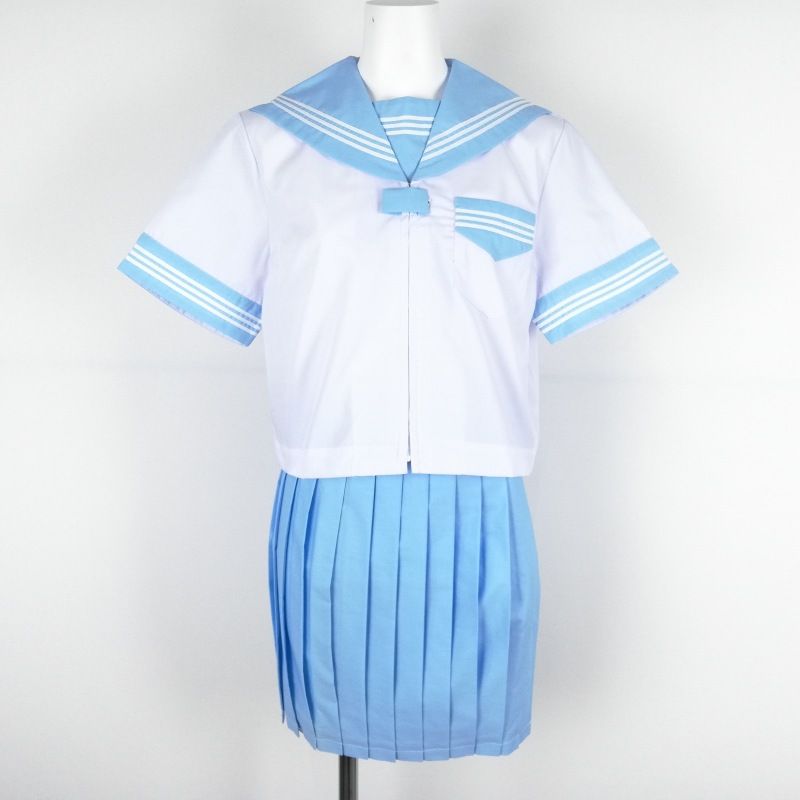 新品 夏 セーラー服 白 水色衿 白3本線 上下セット tam_1969m