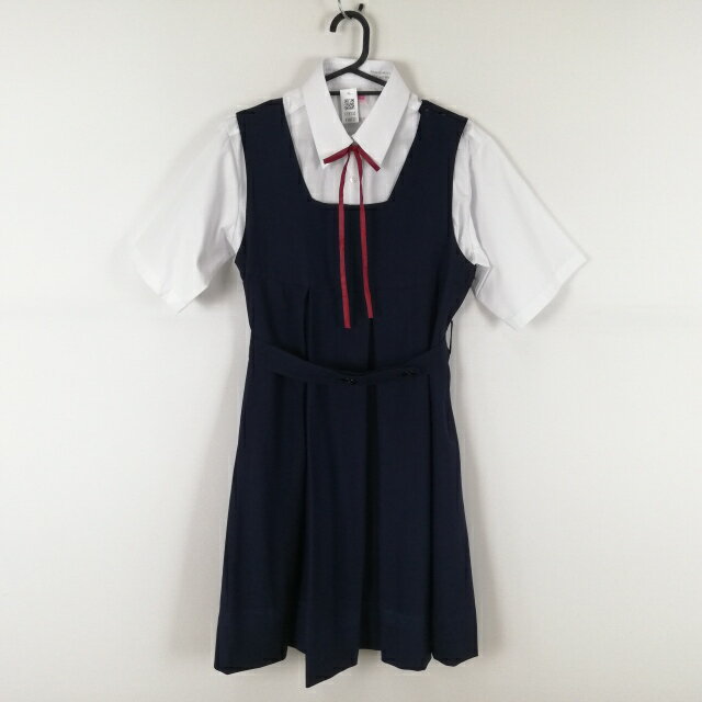 ジャンパースカート 紐タイ バスト90 冬物 女子 学生服 中学 高校 紺 制服 中古 ランクC EY8732