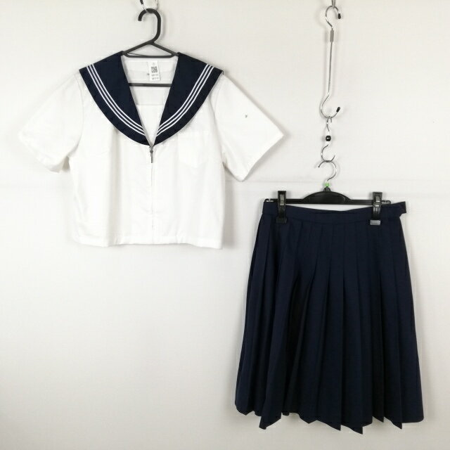 コスプレ セーラー服 スカート 上下2点セット 2XL 大きいサイズ 白3本線 女子 学生服 中学 高校 白 制服 中古 GM1510