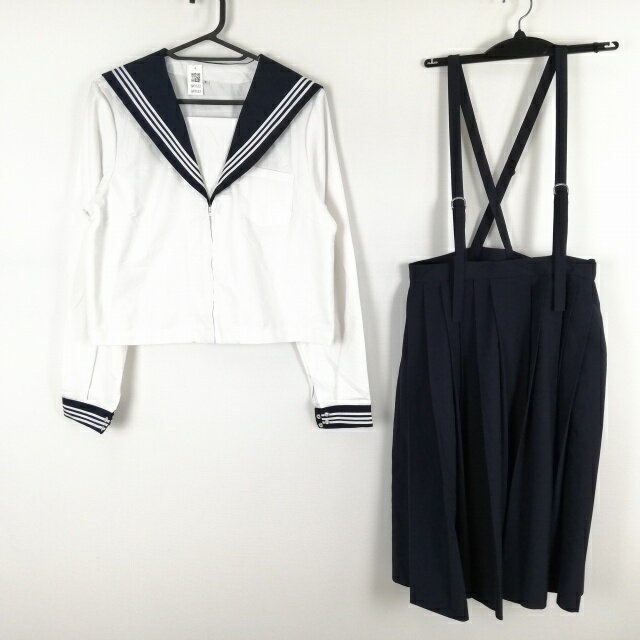 コスプレ セーラー服 スカート 上下2点セット XL 大きいサイズ 白3本線 女子 学生服 中学 高校 白 制服 中古 GM1522