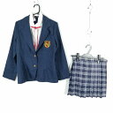 コスプレ ブレザー ミニスカート 紐タイ 上下3点セット 女子 学生服 中学 高校 紺 制服 中古 GM1524