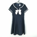 コスプレ ワンピース リボン 上着 160 白1本線 女子 学生服 中学 高校 紺 制服 中古 GM1525