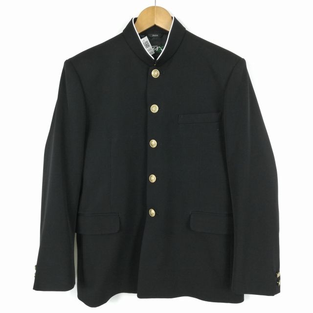 学生服 学ラン 165A 男子 トンボ 上着 丸洗い可 ウール混 標準型学生服 ラウンドカラー カシドス 黒 中古 ランクC a3 JJ5436