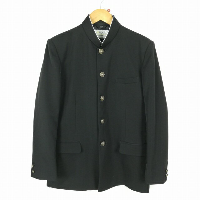 学生服 学ラン 175A 男子 富士ヨット 上着 ウール混 標準型学生服 ラウンドカラー カシドス 黒 中古 ランクC a3 JJ6282