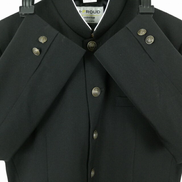 学生服 学ラン 175A 男子 富士ヨット 上着 ウール混 標準型学生服 ラウンドカラー カシドス 黒 中古 ランクC a3 JJ6282