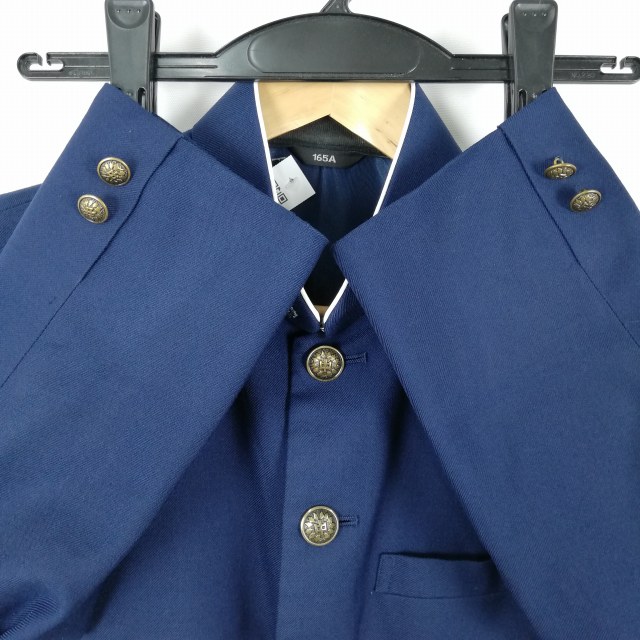 学生服 学ラン 165A 男子 富士ヨット 上着 ウール混 福岡那珂川北中学 学校指定制服 ラウンドカラー サージ 花紺 中古 ランクC a3 JJ7017