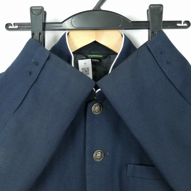 学生服 学ラン 165A 男子 トンボ 上着 福岡東福岡高校 学校指定制服 ラウンドカラー 紺 中古 ランクC a3 JJ7020