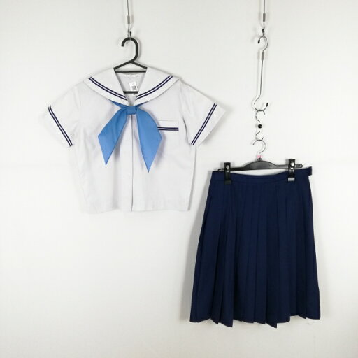 セーラー服 スカート スカーフ 上下3点セット 大きいサイズ 夏物 青2本線 女子 学生服 中学 高校 白 制服 中古 ランクC NA5899 セーラー服 スカート スカーフ 上下3点セット 大きいサイズ 夏物 青2本線 女子 学生服 中学 高校 白 制服 中古 ランクC NA5899