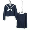 セーラー服 スカート スカーフ 上下3点セット 165A オリーブデオリーブ 冬物 白3本線 女子 学生服 中学 高校 紺 中古 ランクC NA8042