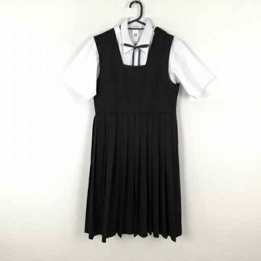 ジャンパースカート 紐タイ バスト90 ウエスト76 冬物 女子 学生服 中学 高校 黒 制服 中古 ランクC EY7546 ジャンパースカート 紐タイ バスト90 ウエスト76 冬物 女子 学生服 中学 高校 黒 制服 中古 ランクC EY7546