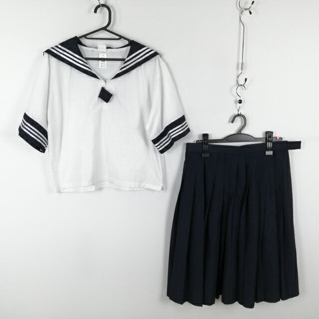 コスプレ セーラー服 スカート 上下2点セット 大きいサイズ 白3本線 女子 学生服 中学 高校 白 制服 中古 GM1745