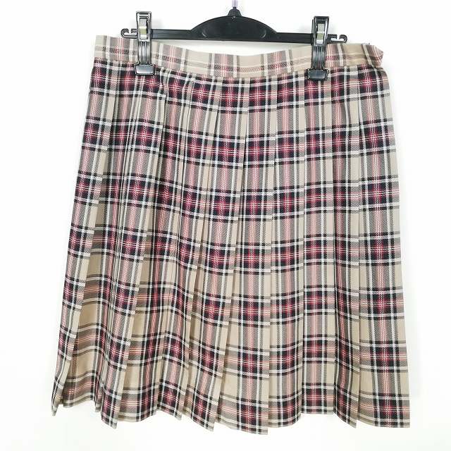 スクールスカート 大きいサイズ 冬物 w75-丈56 チェック 中学 高校 プリーツ 学生服 制服 女子 中古 HK2195