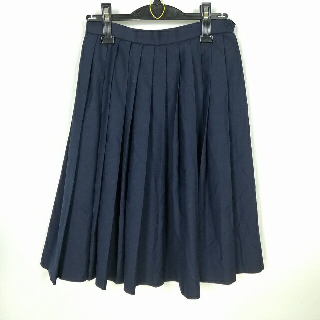 スクールスカート 冬物 w63-丈59 紺 中学 高校 プリーツ 学生服 制服 女子 中古 HK4798