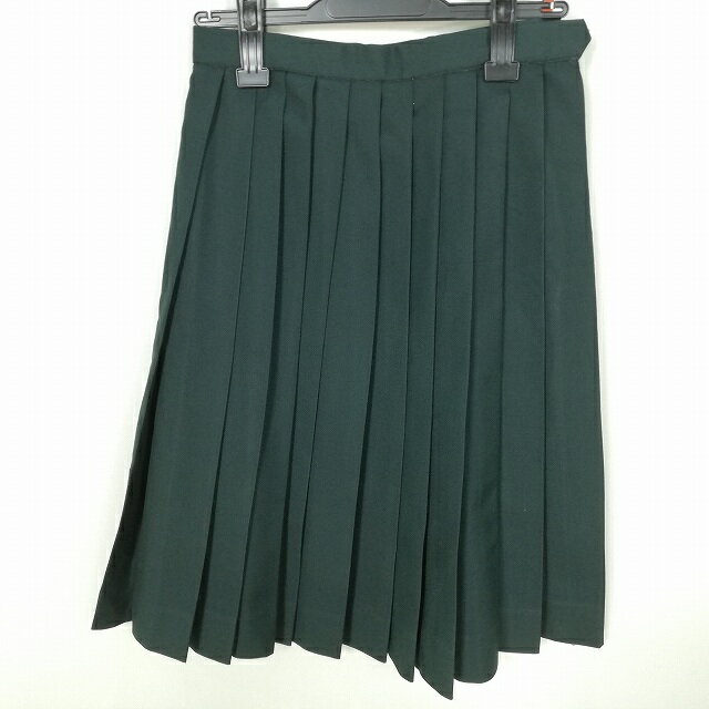 スクールスカート 冬物 w60-丈59 緑 中学 高校 プリーツ 学生服 制服 女子 中古 HK5698